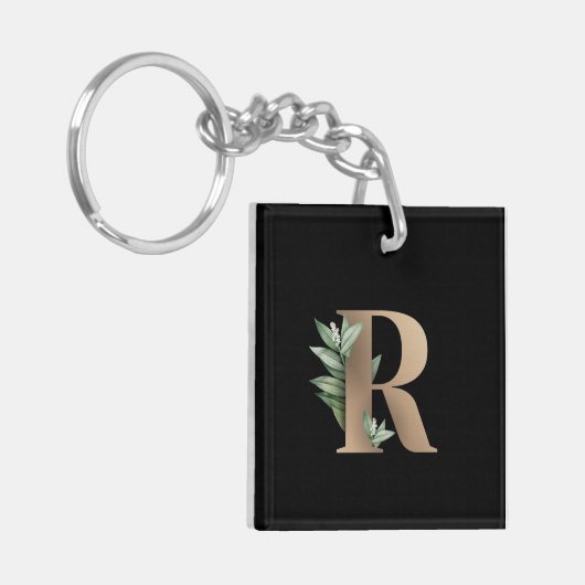 Elegant Botanische monogram Gold Letter R Sleutelhanger (Voorkant Links)