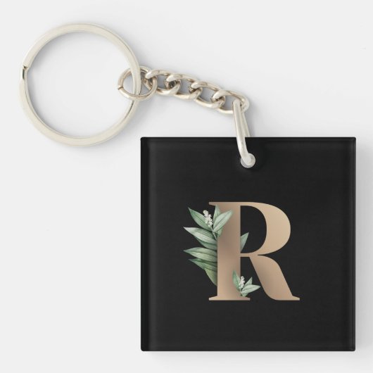 Elegant Botanische monogram Gold Letter R Sleutelhanger (Voorkant)