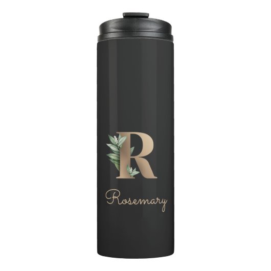 Elegant Botanische monogram Gold Letter R Thermosbeker (Voorkant)