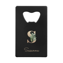 Elegant Botanische monogram Gold Letter S Creditkaart Flessenopener