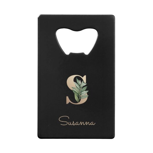 Elegant Botanische monogram Gold Letter S Creditkaart Flessenopener (Voorkant)