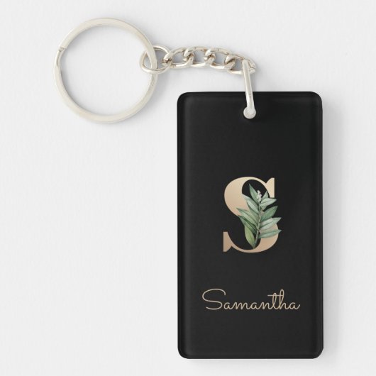 Elegant Botanische monogram Gold Letter S Sleutelhanger (Voorkant)