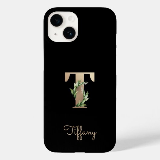 Elegant Botanische monogram Gold Letter T Case-Mate iPhone Case (Achterkant)
