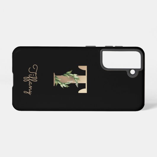 Elegant Botanische monogram Gold Letter T Samsung Galaxy Hoesje (Achterkant horizontaal)