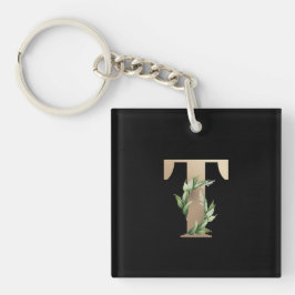 Elegant Botanische monogram Gold Letter T Sleutelhanger