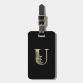 Elegant Botanische monogram Gold Letter U Bagagelabel (Voorkant verticaal)