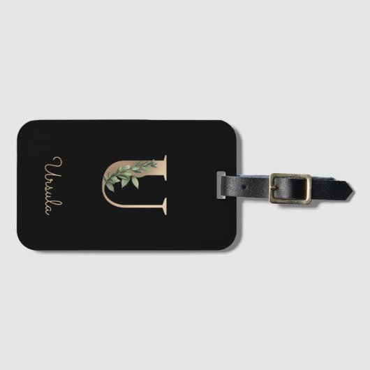 Elegant Botanische monogram Gold Letter U Bagagelabel (Voorkant (horizontaal))