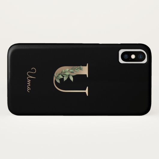 Elegant Botanische monogram Gold Letter U Case-Mate iPhone Case (Achterkant (horizontaal))