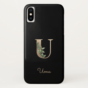 Elegant Botanische monogram Gold Letter U Case-Mate iPhone Case