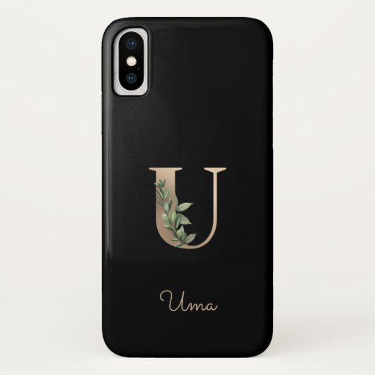 Elegant Botanische monogram Gold Letter U Case-Mate iPhone Case (Achterkant)