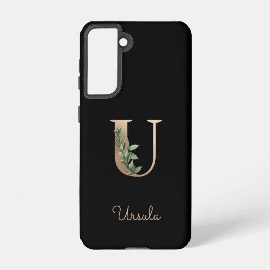 Elegant Botanische monogram Gold Letter U Samsung Galaxy Hoesje (Achterkant)