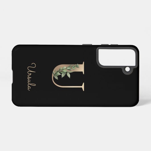 Elegant Botanische monogram Gold Letter U Samsung Galaxy Hoesje (Achterkant horizontaal)