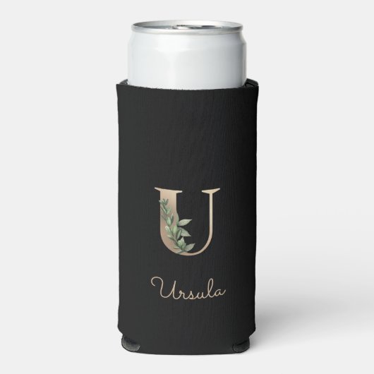 Elegant Botanische monogram Gold Letter U Seltzer Blikjeskoeler (Seltzer Voorkant)