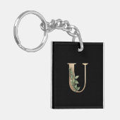 Elegant Botanische monogram Gold Letter U Sleutelhanger (Voorkant Links)