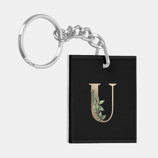 Elegant Botanische monogram Gold Letter U Sleutelhanger (Voorkant Links)