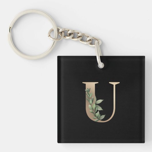 Elegant Botanische monogram Gold Letter U Sleutelhanger (Voorkant)