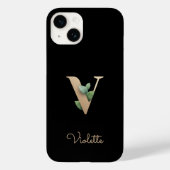 Elegant Botanische monogram Gold Letter V Case-Mate iPhone Case (Achterkant)