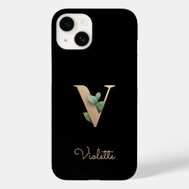 Elegant Botanische monogram Gold Letter V Case-Mate iPhone 14 Hoesje
