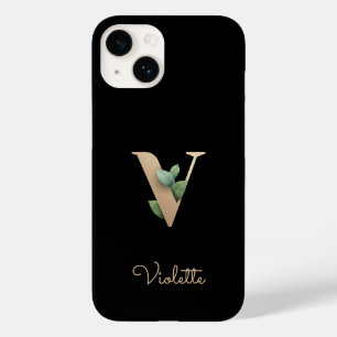 Elegant Botanische monogram Gold Letter V Case-Mate iPhone 14 Hoesje
