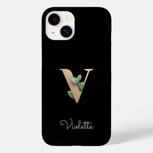 Elegant Botanische monogram Gold Letter V Case-Mate iPhone Case (Achterkant)