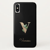 Elegant Botanische monogram Gold Letter V Case-Mate iPhone Case (Achterkant)