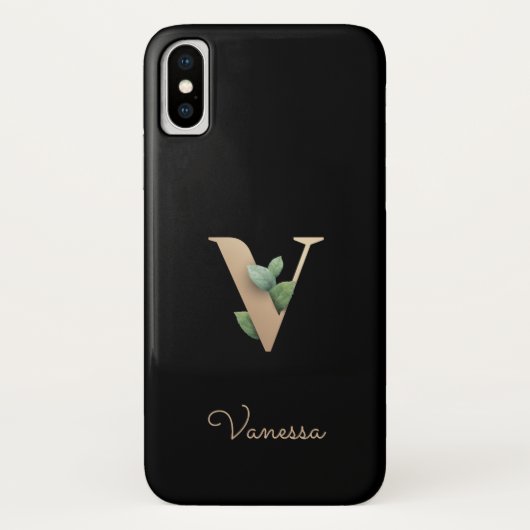 Elegant Botanische monogram Gold Letter V Case-Mate iPhone Case (Achterkant)