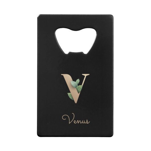 Elegant Botanische monogram Gold Letter V Creditkaart Flessenopener (Voorkant)