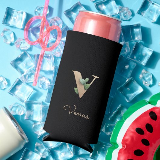 Elegant Botanische monogram Gold Letter V Seltzer Blikjeskoeler (Insitu Zomer)