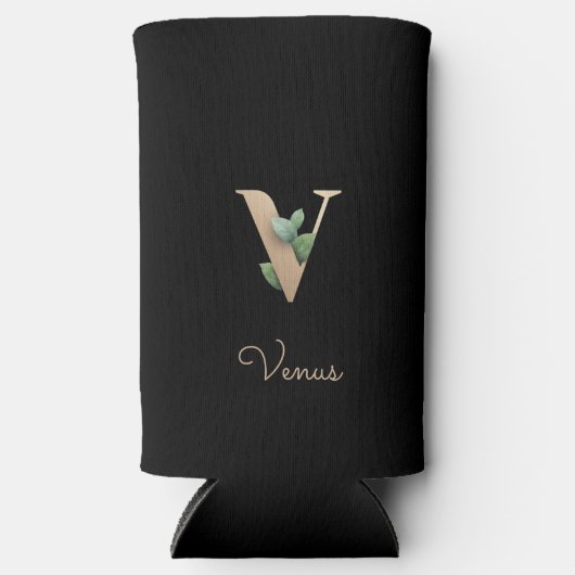 Elegant Botanische monogram Gold Letter V Seltzer Blikjeskoeler (Voorkant)