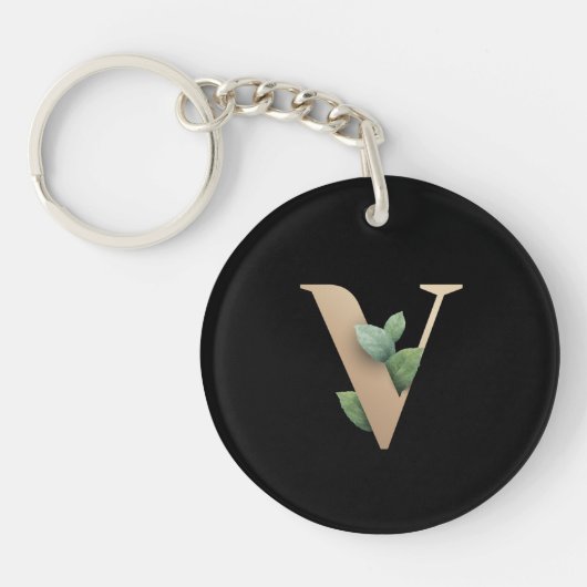 Elegant Botanische monogram Gold Letter V Sleutelhanger (Voorkant)