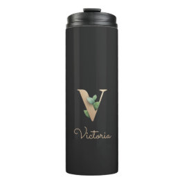Elegant Botanische monogram Gold Letter V Thermosbeker