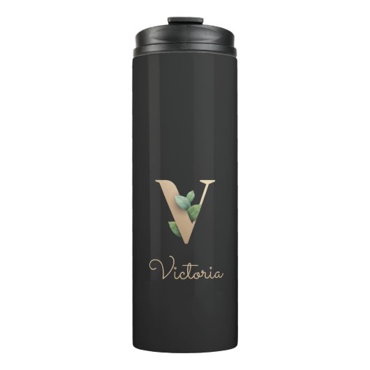 Elegant Botanische monogram Gold Letter V Thermosbeker (Voorkant)