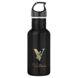Elegant Botanische monogram Gold Letter V Waterfles