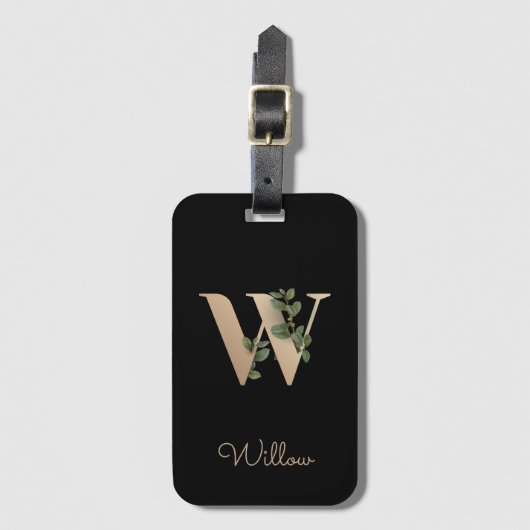 Elegant Botanische monogram Gold Letter W Bagagelabel (Voorkant (verticaal))