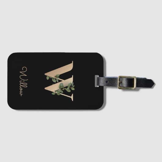 Elegant Botanische monogram Gold Letter W Bagagelabel (Voorkant (horizontaal))