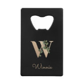 Elegant Botanische monogram Gold Letter W Creditkaart Flessenopener (Voorkant)