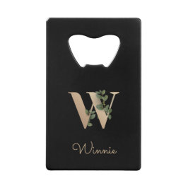 Elegant Botanische monogram Gold Letter W Creditkaart Flessenopener