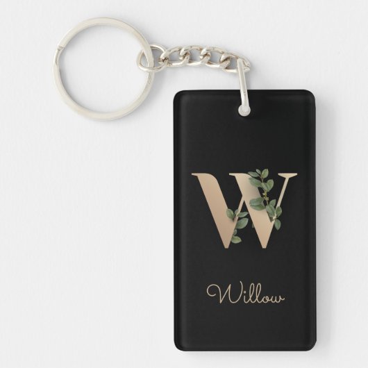 Elegant Botanische monogram Gold Letter W Sleutelhanger (Voorkant)