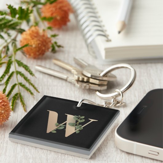Elegant Botanische monogram Gold Letter W Sleutelhanger (Voorkant Rechts)
