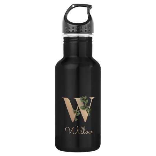 Elegant Botanische monogram Gold Letter W Waterfles (Voorkant)