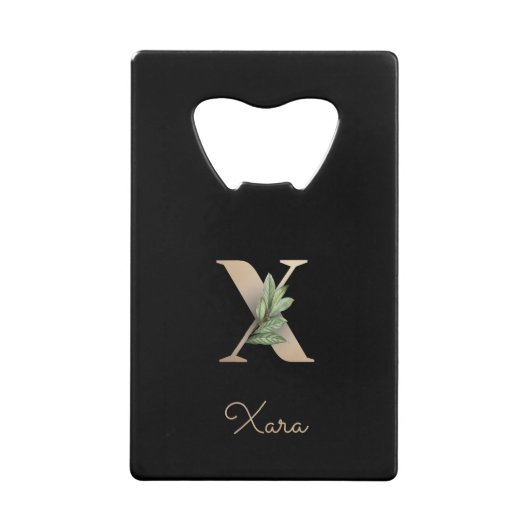Elegant Botanische monogram Gold Letter X Creditkaart Flessenopener (Voorkant)