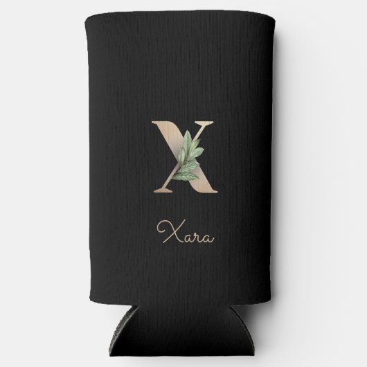 Elegant Botanische monogram Gold Letter X Seltzer Blikjeskoeler (Voorkant)