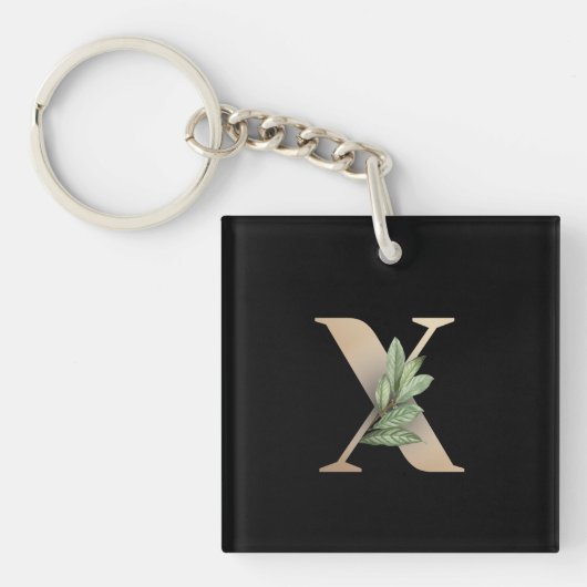 Elegant Botanische monogram Gold Letter X Sleutelhanger (Voorkant)