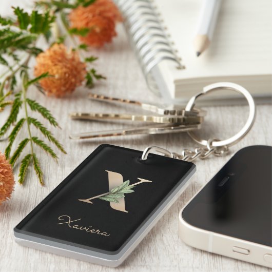 Elegant Botanische monogram Gold Letter X Sleutelhanger (Voorkant Rechts)