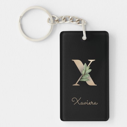 Elegant Botanische monogram Gold Letter X Sleutelhanger (Voorkant)