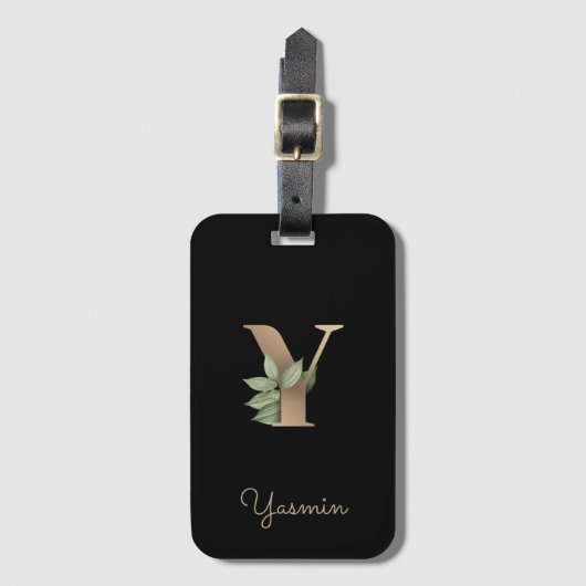 Elegant Botanische monogram Gold Letter Y Bagagelabel (Voorkant (verticaal))
