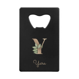 Elegant Botanische monogram Gold Letter Y Creditkaart Flessenopener