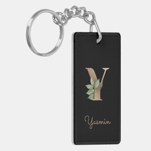 Elegant Botanische monogram Gold Letter Y Sleutelhanger (Voorkant Links)