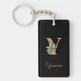 Elegant Botanische monogram Gold Letter Y Sleutelhanger