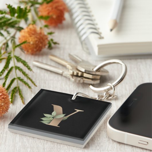 Elegant Botanische monogram Gold Letter Y Sleutelhanger (Voorkant Rechts)